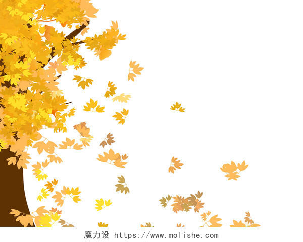 九月你好金色秋天叶子落叶PNG素材